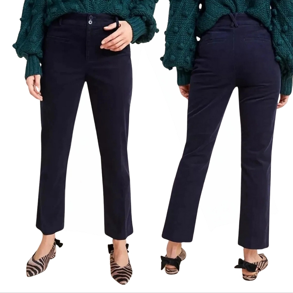 Anthropologie The Essential Corduroy Cropped Flare Trousers Midnight Blue Size 2